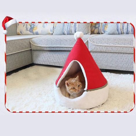 Cueva para gatos y perros, casita triangular para mascotas, cómoda cama tipo domo portátil para animales pequeños, algodón PP de alta calidad, 35 x 45 cm, hasta 8 kg, plegable, lavable. (1/5)