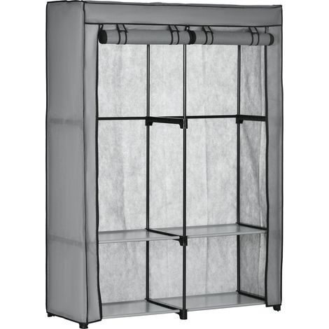 Armoire portable en tissu non tissé avec 4 étagères ouvertes et 2 centres, 118 x 49 x 170 cm, grise