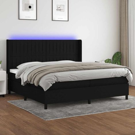 Sommier Ă lattes de lit matelas et LED Noir 200x200 cm Tissu (1/5)