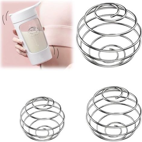 Set di 3 frullatori anti-grumi: frullatore a bottiglia, sbattitore per uova, sfera per mescolare in acciaio inossidabile, shaker per proteine, bicchieri per cocktail. (1/4)