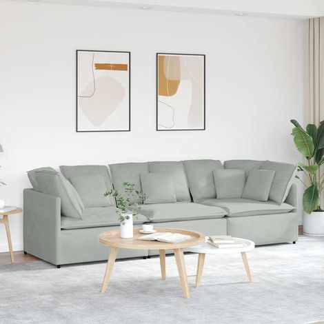 vidaXL Canapé modulable avec coussins velours gris clair (1/5)