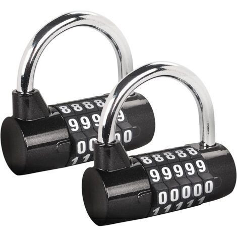 Cadenas à combinaison à 5 chiffres, cadenas à combinaison réinitialisable pour école, casier, boîte à outils, clôture, 2 pièces, noir (1/4)