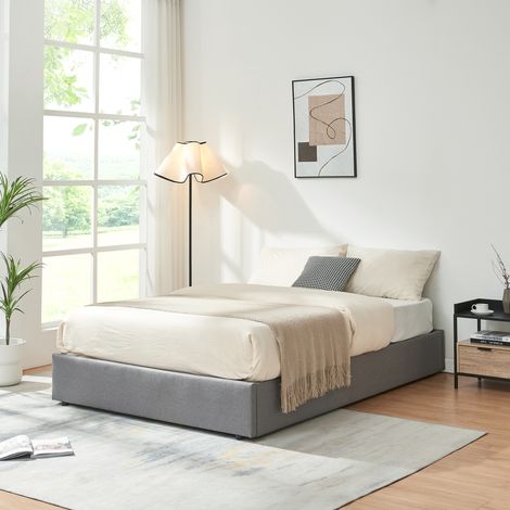Cama matrimonio Nola somier abatible lino 140x200cm Gris [en.casa]