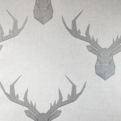 Geometric Stag Glittery Wallpaper In Blue Grey And Beige Smooth Finish (1/3)