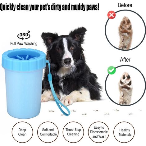 1 pièce - Gobelet de lavage pour pattes d'animaux - Accessoire nettoyant pattes et coussinets pour chien - Lave-pattes portable sans salissure pour animaux - 1015 cm - Bleu (Grand) (1/4)