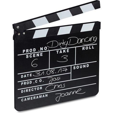 4 x Filmklappe Holz, Regieklappe zum Beschriften, Clapperboard, Szenenklappe, Hollywood Deko, HxB: 26 x 30 cm, schwarz