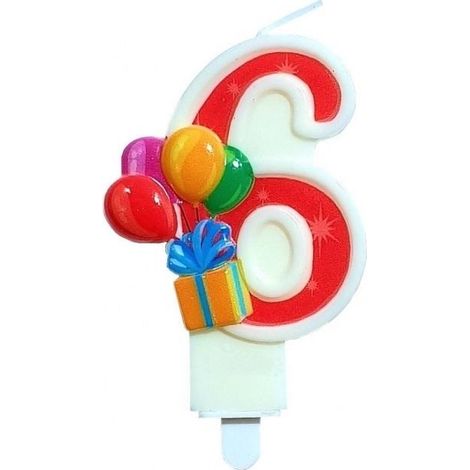 Vela de cumpleaños número 6 con globos