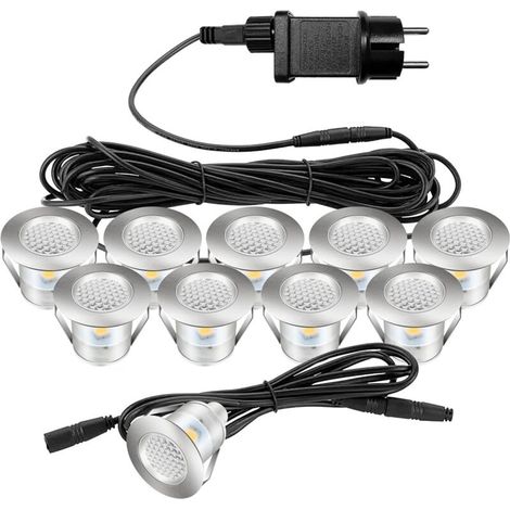 Spots LED Encastrable Extérieur, lot de 10 spots encastrables au sol LED, blanc chaud, étanche IP67, spots encastrables pour terrasse, extérieur, intérieur, escalier (1/5)