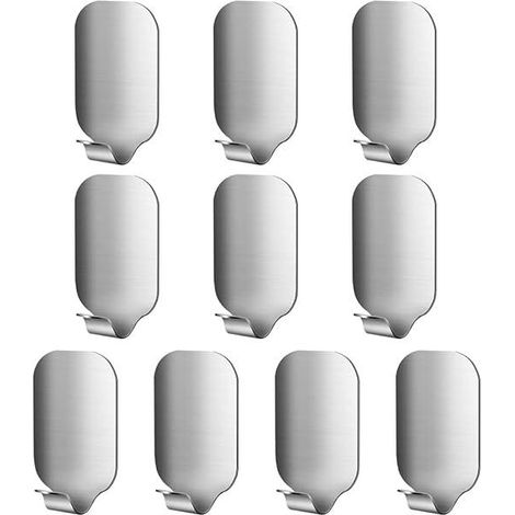 Lot de 10 crochets adhésifs larges en acier inoxydable sans perçage, modèle T1, supports muraux autocollants pour cuisine, salle de bain, chambre et rangement (1/5)