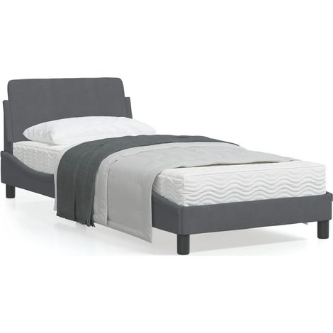 Cadre de lit avec tête de lit Gris foncé 90x190 Velours (1/5)