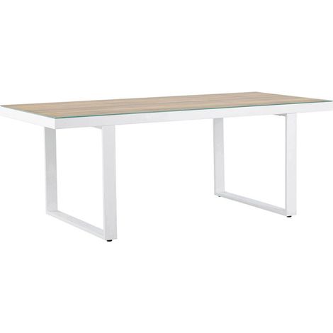 Table de Jardin en Verre "Merlo" 200cm Naturel & Blanc (1/5)