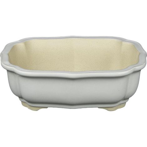 Vaso per bonsai ovale in gres smaltato bianco 14x9,5x4,5 cm - A8