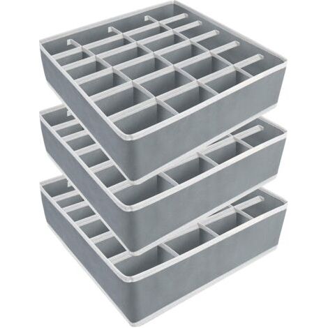 Set di 3 organizer per biancheria intima, con 24 scomparti pieghevoli per calze, slip, cinture e cravatte (grigio) (1/5)