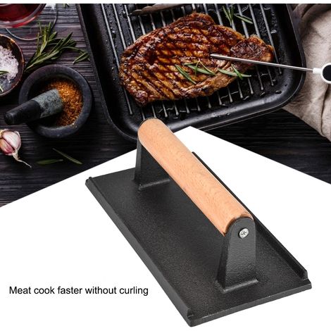 Hamburgerpresse aus Gusseisen mit Holzgriff, Speckpresse und Steakgrill, robustes Küchenutensil, ideal zum Garen von Fleisch (1/5)