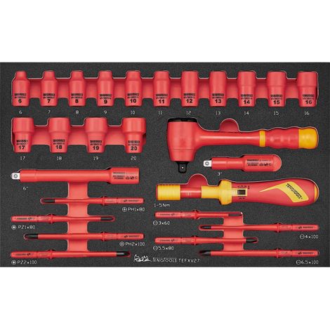Set de tournevis dynamométriques isolés Foam3 tray Plat- PH- PZ- Smal 27 pièces Teng Tools TEFXV27