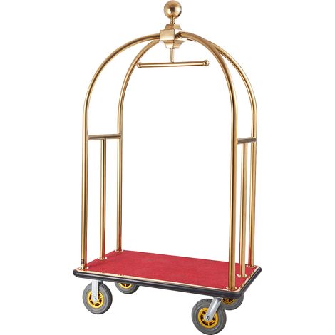 VEVOR Chariot a Bagages Hotel, 680 kg, Chariot Porte-bagages Concierge Finition Inox Brosse, Montants Incurves, avec Moquette Rouge, Roues Caoutchouc 20,32 cm, pour Hotels, Condos, Complexes Hoteliers (1/5)
