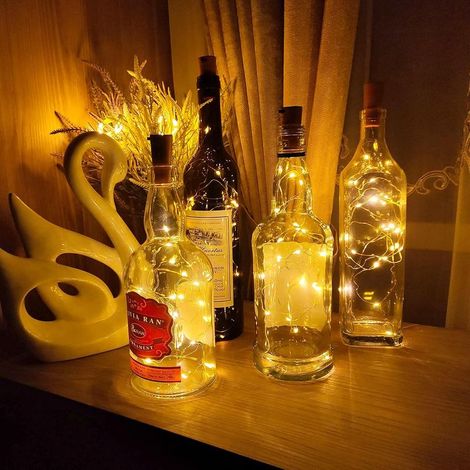 Guirlande LED Boîteille 2m 20LEDs Boîteille Lumineuse,LED Bouchon Bottle Light étanche Fil D'argent Flexible Décoration pour Partie,Mariage (6 pièces,Blanc Chaud)
