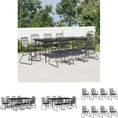 Gartenstuhl - vidaXL 9-tlg. Garten-Essgruppe Schwarz PVC Rattan - Gartenstuhl Set (1/5)