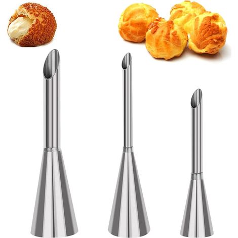 3 bocchette per pasticceria in acciaio inox (5/6/8 mm), per bignè e decorazione di cupcake (1/5)
