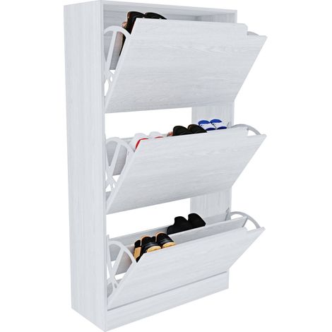 Scarpiera Portascarpe 3 Ante In Legno MDF Da Ingresso Salvaspazio A Ribalta Design Con Maniglie A Scomparsa Doppia Profondità Slim Soggiorno Casa Camera Ufficio 115 x 24 x 63 Cm (Bianco) (1/5)