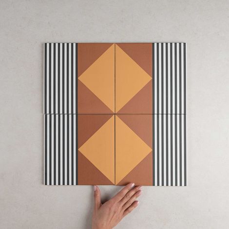 Carrelage grès cérame effet carreau ciment BAUHOME STRICH WARM 20x20 cm Marron - Mat - boîte de 1 m2
