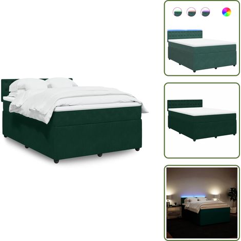 Letto con testiera - vidaXL Giroletto a Molle con Materasso Verde Scuro 140x190 cm Velluto - Letto in velluto