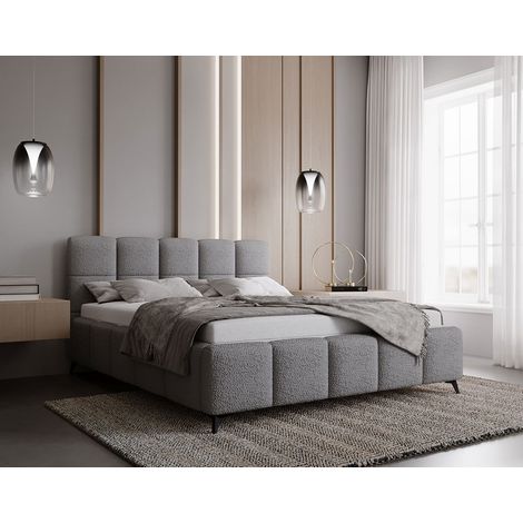 Paulito - lit coffre - 180x200 cm - sommier inclus - en tissu bouclette - gris (1/5)
