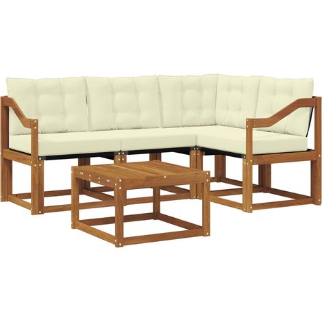 Set di divani da esterno con cuscino 5 pz Salotto da Giardino Naturale e Crema (1/5)