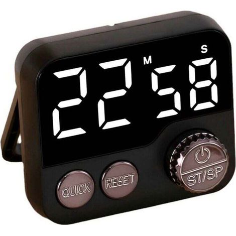 Minuteur de cuisine numérique - Minuteur de cuisine - Minuteur - Grand écran LED - Bouton rotatif - Design magnétique - Support de suspension - Noir