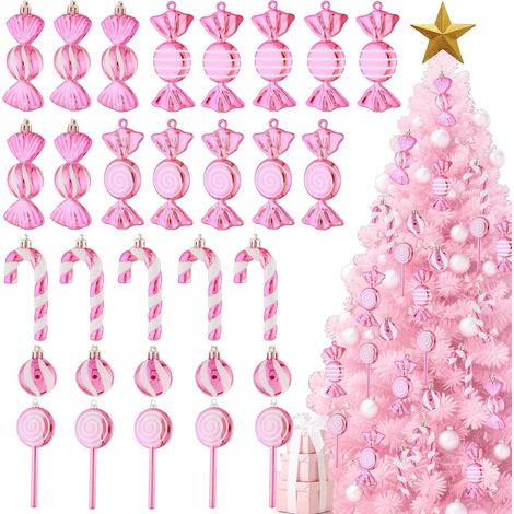 36 bastones de caramelo, 11 cm, plástico rosa/blanco, decoración para árbol de Navidad/exterior (1/4)