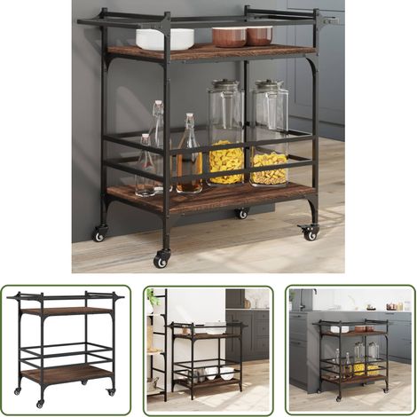 The Living Store Küchenwagen Braun Eichen-Optik 82x40x78,5 cm Holzwerkstoff - Küchentisch - Küchenschrank - Kücheninsel - Holztisch - Esstisch (1/5)