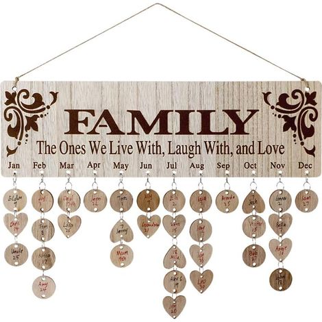 Wooden Wall Hanging Family Birthday Reminder Calendar, with 100 Tags to Keep Track of Birthdays, Mother's/Father's Day/Christmas Decorations