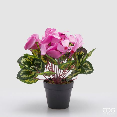 EDG Enzo De Gasperi Pianta Artificiale Ciclamino con Foglie e Vaso H 32 Cm Rosa Scuro – Pianta Decorativa Realistica Design Moderno