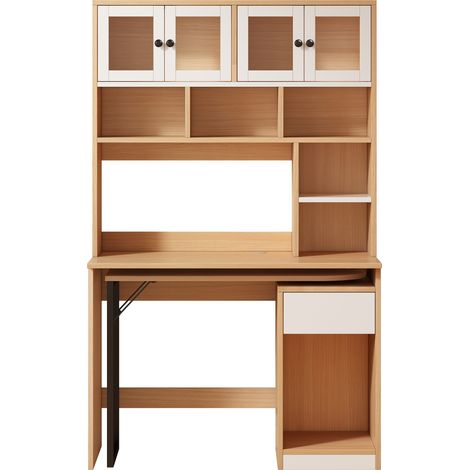 Scrivania per computer con libreria e mobiletto in MDF bianco naturale 180 cm (1/5)