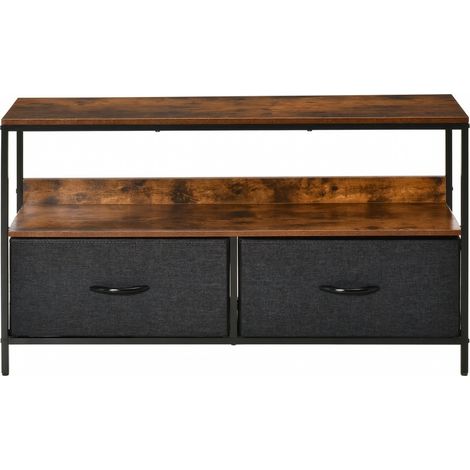 Industrielles TV-Lowboard mit 2 faltbaren Schubladen und offenem Fach 98x29x56 cm HOMVRA (1/5)