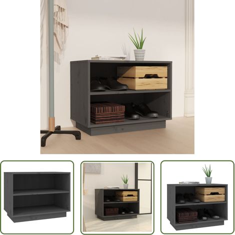 Meuble à Chaussures Armoire à Chaussures Meuble d'entrée Gris 60x34x45 cm Bois de pin massif 60805 (1/5)