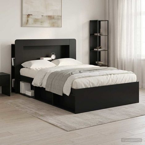vidaXL Cabinet de Tête de Lit avec stockage Noir Bois d’ingénierie (1/5)
