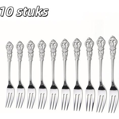 10 pièces - Cuillères à gâteau - Fourchettes - Petites fourchettes - Acier inoxydable - Fourchettes de table - Couverts sculptés style vintage - Idéal pour les fêtes, mariages, dîners et autres événem (1/5)