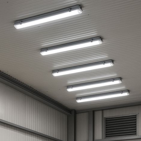 5x LED Wannenleuchte 36 Watt Deckenlampe Nass- und Feuchtraum IP65 6400K kaltweiß 3400lm für Werkstatt, Garage, Keller uvm.