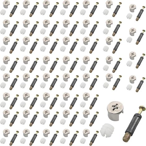 50 set di connettori per mobili professionali M15, connettori per mobili eccentrici, viti a saldare, connettori per carrozzeria e altro ancora, con viti e perni a vite. (1/5)