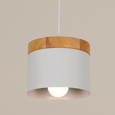 Lámpara colgante LED ZOLGINAH - Lámpara de techo industrial de madera y metal Lámpara de techo moderna Pantalla blanca E27 (1/4)