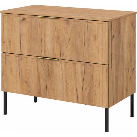 Mobile Bagno a Terra sotto Lavabo con Piano, 2 Cassetti con Chiusura Ammortizzata, Frontale Rigato MDF 18 mm, Rovere Craft + Piano Rovere Craft, Maniglie in Plastica, Piedini Neri, 80 x 46 x 73,6 cm (1/5)