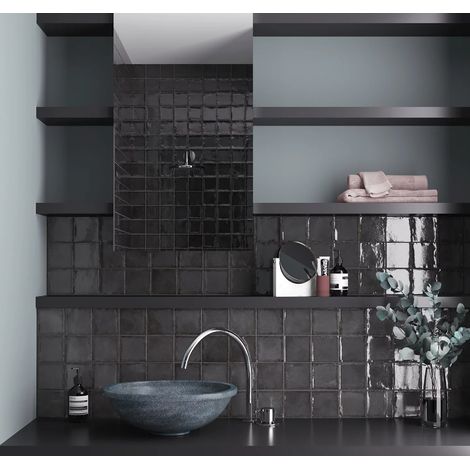 Faience Effet Zellige Noir ALTEA Black 10x10cm (1/3)