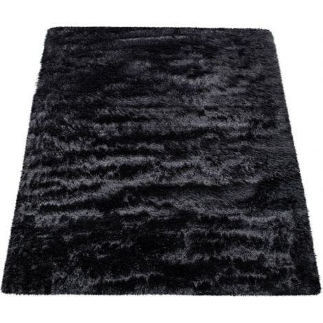 Noir 120x160 cm, Tapis Shaggy Tapis de salon Fausse fourrure Longue peluche et moelleuse Couleur unie (1/5)