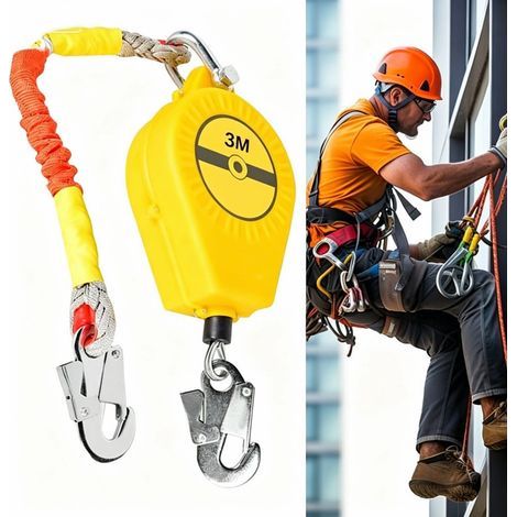 Dispositif Antichute a Rappel Automatique, 3m Protection Antichute Rétractable, Harnais de Securite Anti Chute Rétractable Toiture et Travaux Aériens, 150 KG Maximale(Jaune,3m) (1/5)