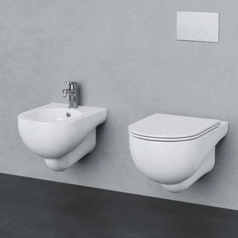 Coppia Sanitari Sospesi NUVOLA - WC con Sedile Soft Close + Bidet - Ceramica Bianco (1/5)