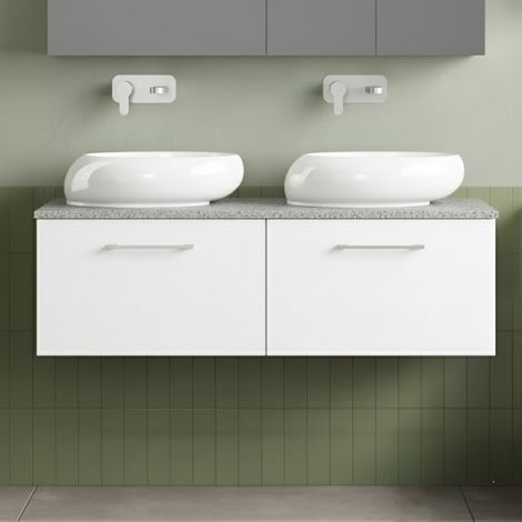 Nuie Arno Wall Hung 2-Drawer Vanity Unit with Bellato Grey Worktop 1200mm Wide - Gloss White (1/5)