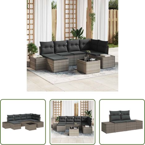 vidaXL Canapé en poly rattan - Ensemble de canapé de jardin avec coussin 6 pcs Gris polyrotin (1/5)