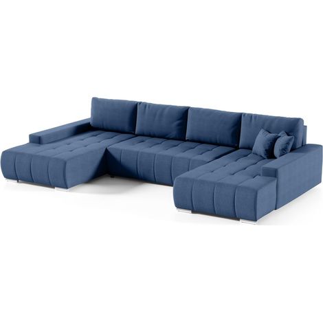 Wohnlandschaft Sofa mit Schlaffunktion VOGAR Stoff Aulla Blau (1/4)