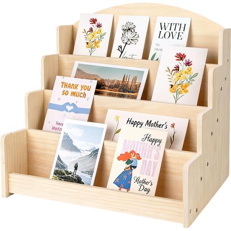 Bibliothèque en Bois pour Enfants, 4 Compartiments Étagère à Livres avec Structure Trapézoïdale, Etagere de Rangement pour Livres étagère Chambre Enfant et Chambre d'enfant (1/5)